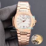 High Quality Replica Patek Philippe Nautilus Watch White Face Rose Gold Band Rose Gold Bezel 40mm